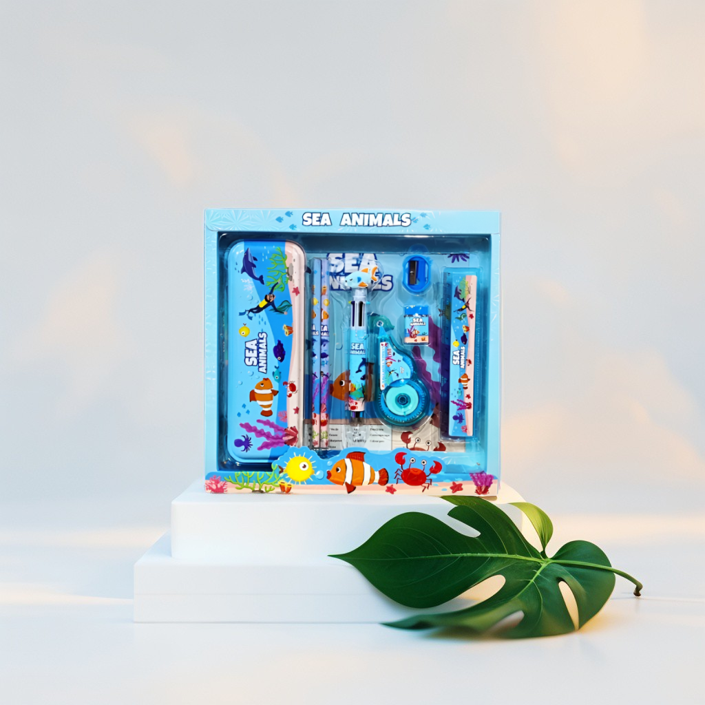 Sea Animals Stationery Kit for Kids | Ocean Themed Back to School Set with Pencil Case & Supplies | Fun Gift for Students NOVGBT-8462.