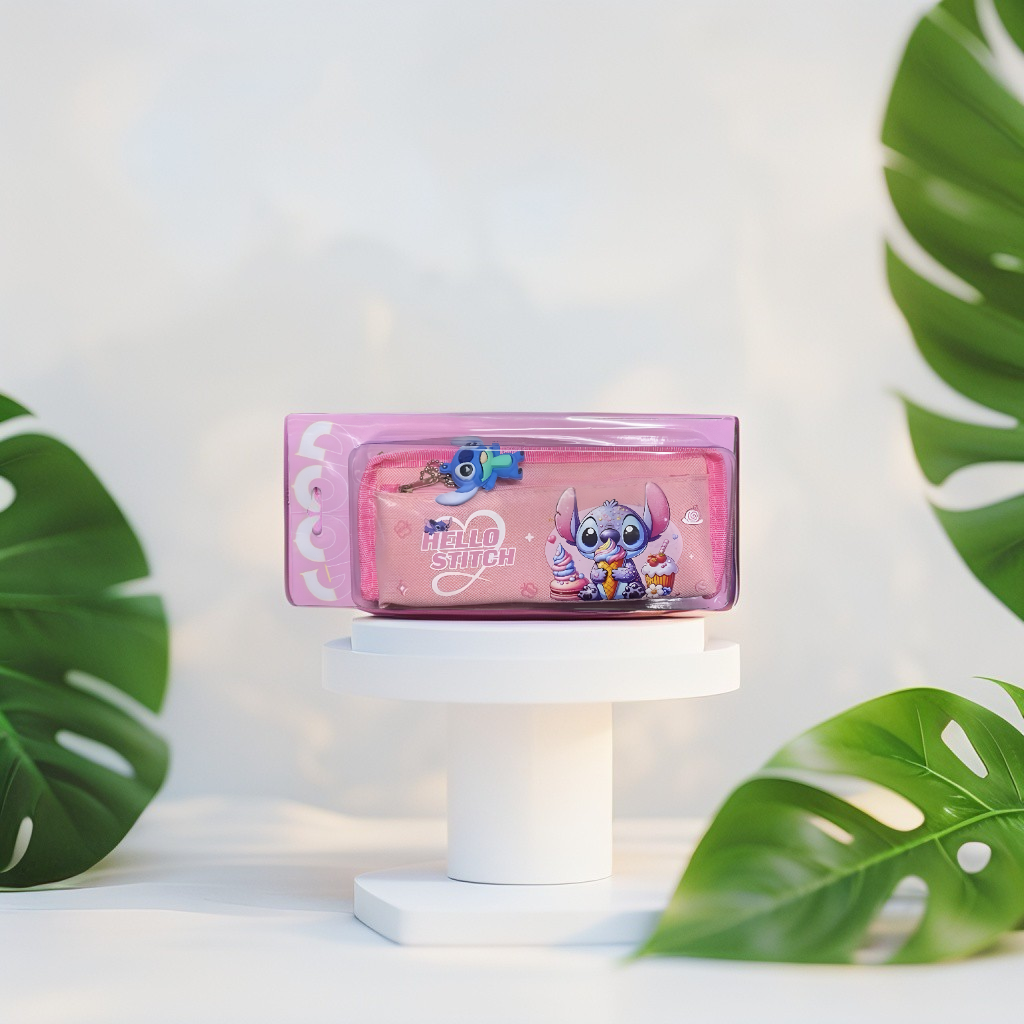 Pink - Cute Stitch Pencil Pouch & Stationery Case | Purple Disney "Hello Stitch" Pen Organizer | Zippered Kids School Supply Gift NOVHBC-1881006.
