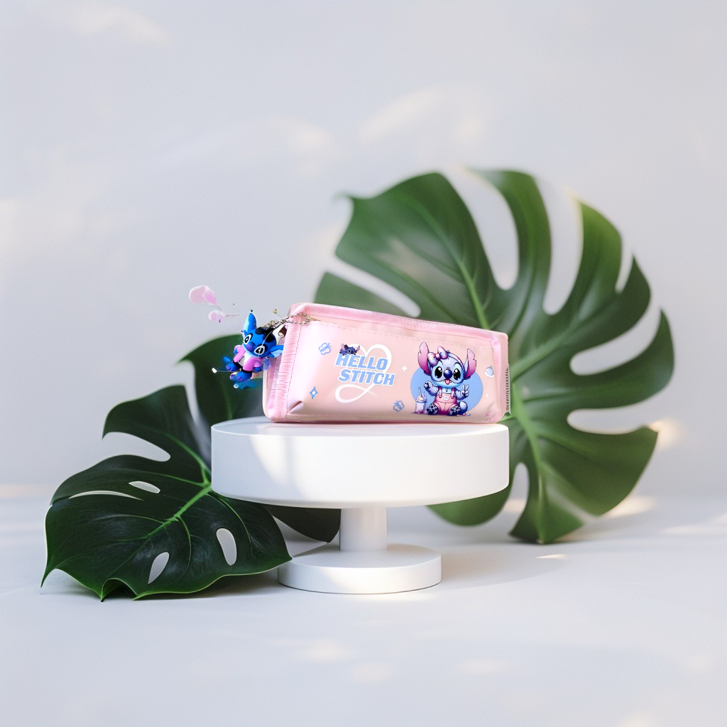 Baby Pink - Cute Stitch Pencil Pouch & Stationery Case | Purple Disney "Hello Stitch" Pen Organizer | Zippered Kids School Supply Gift NOVHBC-1881006.