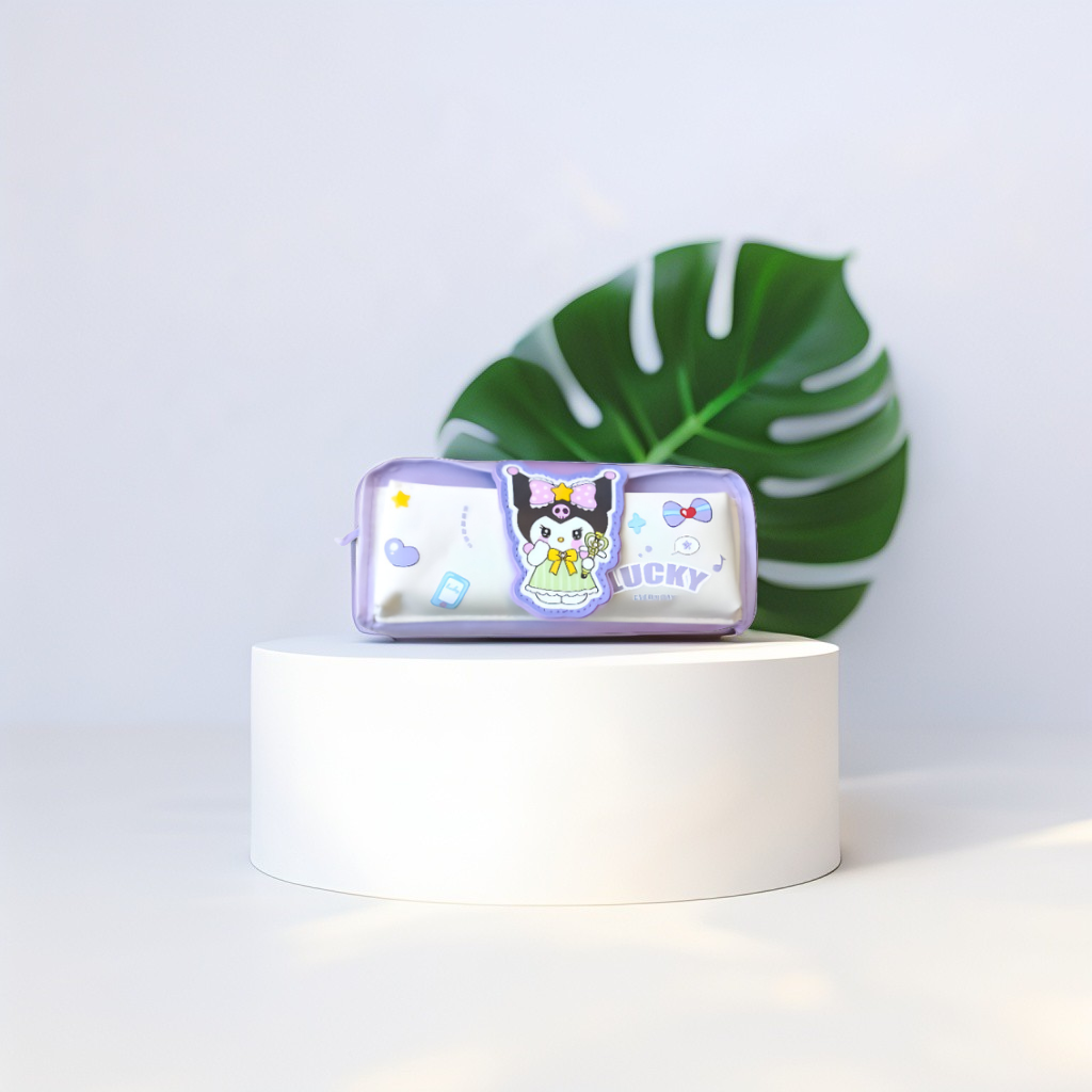 Cute Cartoon Pencil Pouch with Lucky Charm | Portable Pen Case with Handle | Kawaii Stationery Organizer for Girls NOVHBC-1881008.