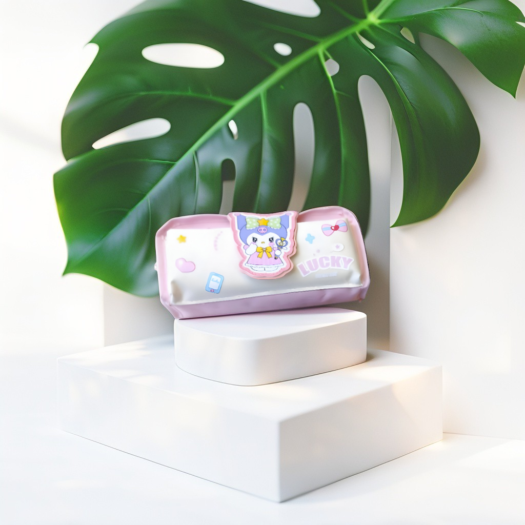 Pink - Cute Cartoon Pencil Pouch with Lucky Charm | Portable Pen Case with Handle | Kawaii Stationery Organizer for Girls NOVHBC-1881008.