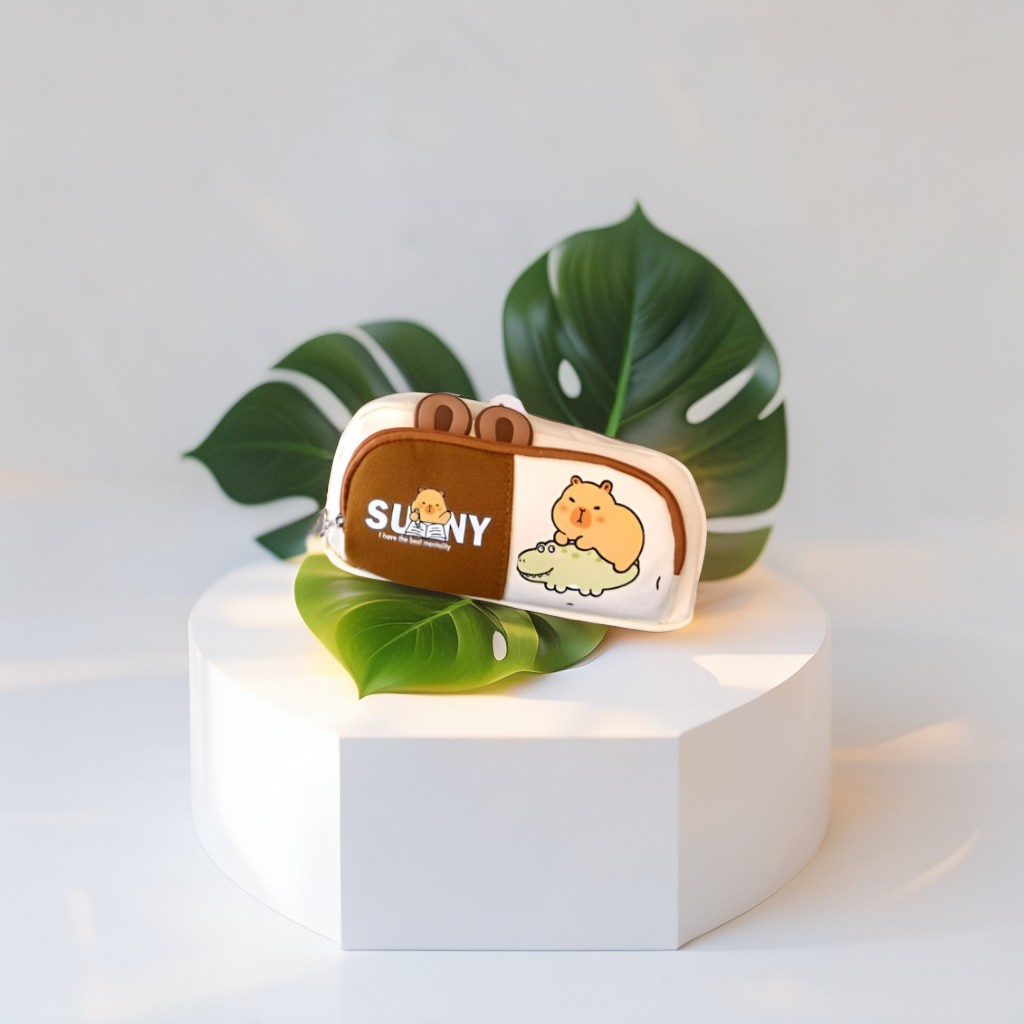 White - Soft Capybara Pouch with Double Chain – Cute Plush Animal Bag in Blister Card Packaging NOV- HBC-188977.