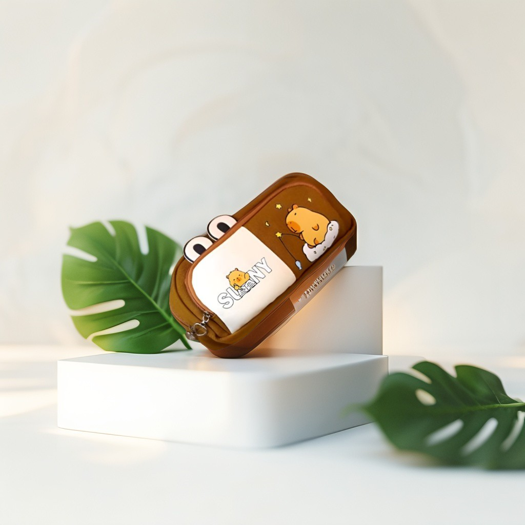 Soft Capybara Pouch with Double Chain – Cute Plush Animal Bag in Blister Card Packaging NOV- HBC-188977.