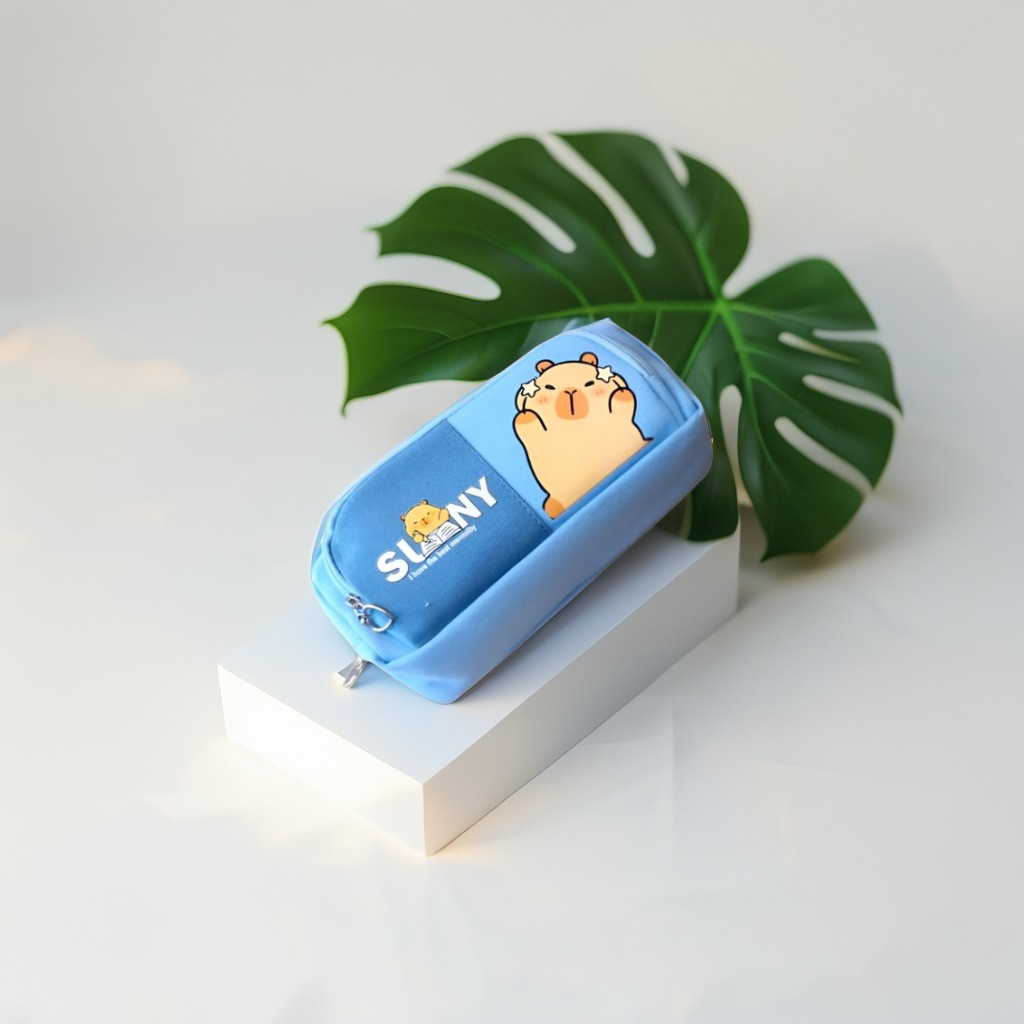 Blue - Soft Capybara Pouch with Double Chain – Cute Plush Animal Bag in Blister Card Packaging NOV- HBC-188977.