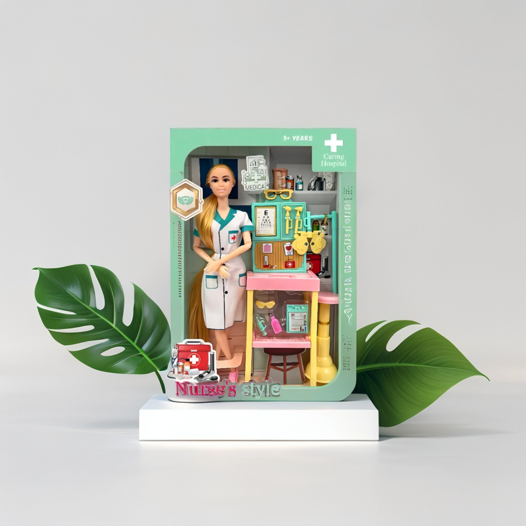 MediPlay – Nurse Doll Playset with Hospital Accessories | Barbie Inspired Doctor Role Play Toy for Girls | Caring Hospital Medical Kit Gift LMI11752.