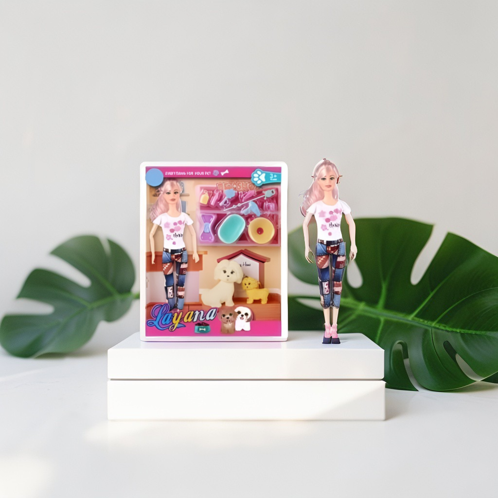 Barbie Doll House Playset with Dogs | Barbie Inspired Petsito Doll with 2 Puppies & Grooming Accessories | Fun Girl Toy Gift LMI12737.