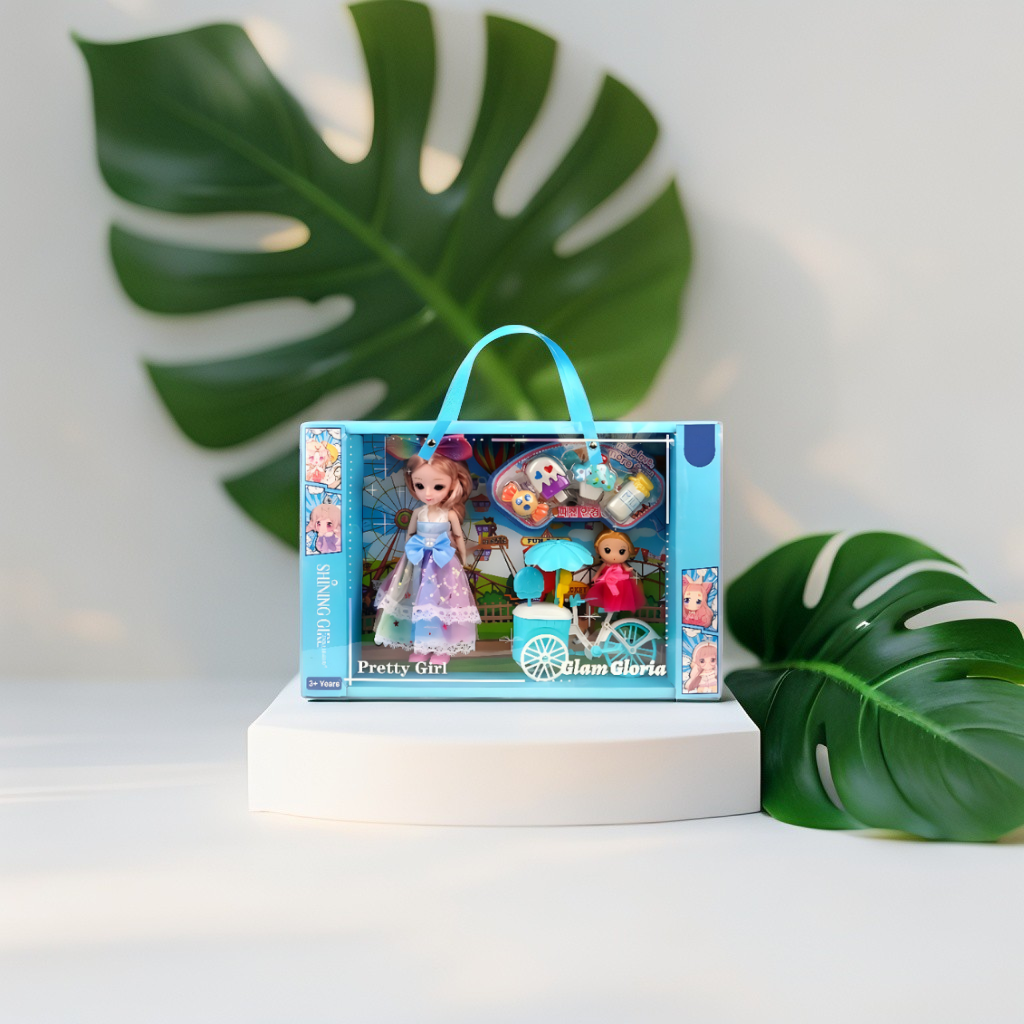 Shining Girl Pretty Doll & Bicycle Playset | Barbie Inspired Doll Set Toy with Little Sister | Perfect Gift for Girls LMI13115.