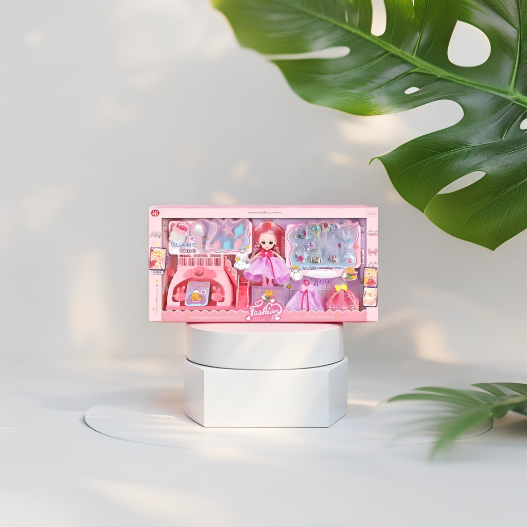 SparkleSet – Barbie Inspired Stylish Dress-Up Play with Makeup Kit & Fashion Accessories for Girls | Creative Pretend Toy Gift for Kids LMI12839.