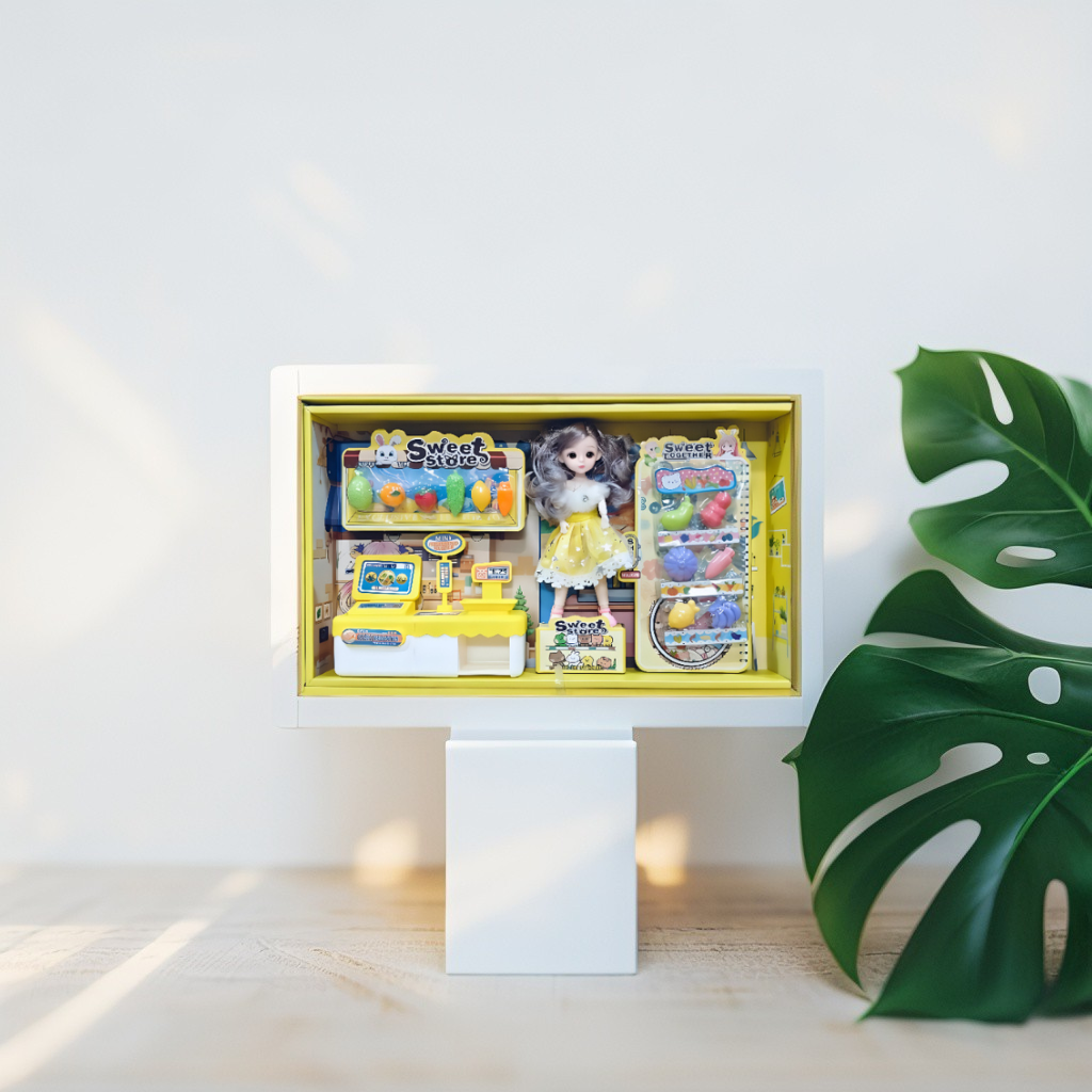 Yellow - Doll Supermarket Playset – Fashion Barbie Inspired Doll with Supermarket Playset, Fruits, Utensils & Mini Fridge | Gift Toy for Girls | LMI13640.