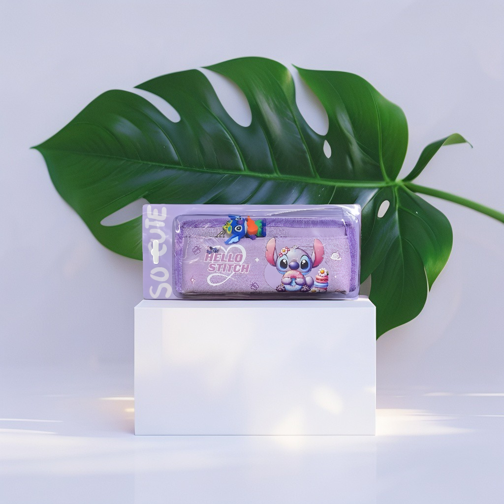 Cute Stitch Pencil Pouch & Stationery Case | Purple Disney "Hello Stitch" Pen Organizer | Zippered Kids School Supply Gift NOVHBC-1881006.