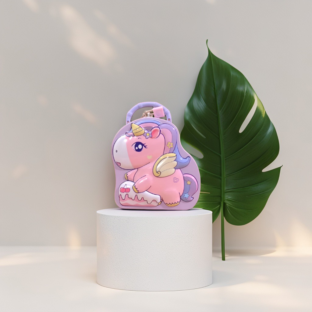 Pink - 3D Unicorn Piggy Bank – Metal Money Box with Lock & Key, Secure Savings Bank NOVGBT-8212.