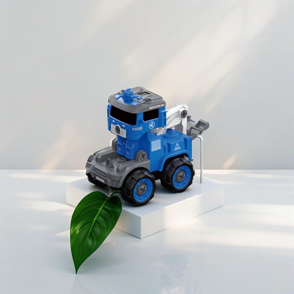 Police Engineering Truck Educational Toy - 33 Pcs DIY STEM Educational Vehicle with Light & Music for Kids NX15613.