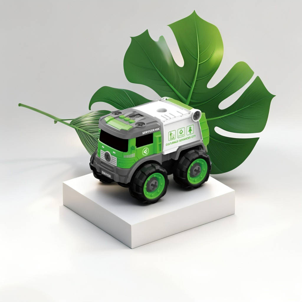 Green - Sanitation Garbage Truck Toy – Transformable Educational Creative Toy with Screwdriver NX15604.
