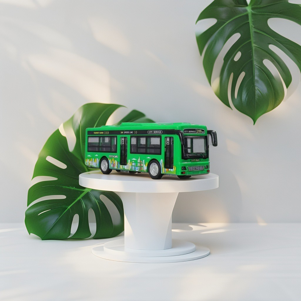 CityRide – Pull-Back City Service Bus Toy for Kids | Flashing Lights, Fun Music & Realistic Design - Green.