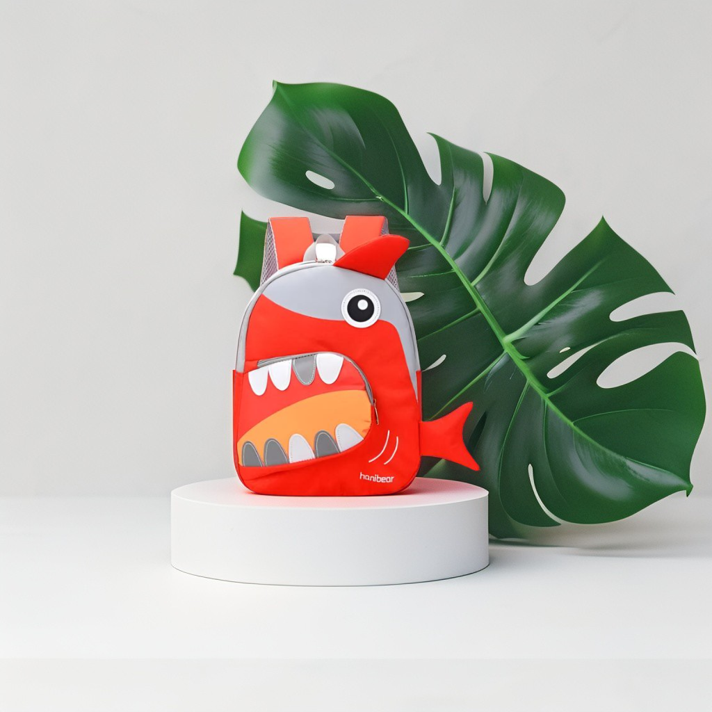 Red - SharkySnap – Shark Shaped Fancy Backpack for Kids | Spacious & Durable School Bag | Comfortable Straps for Outdoor Fun & Gifting NOVGBT2488.