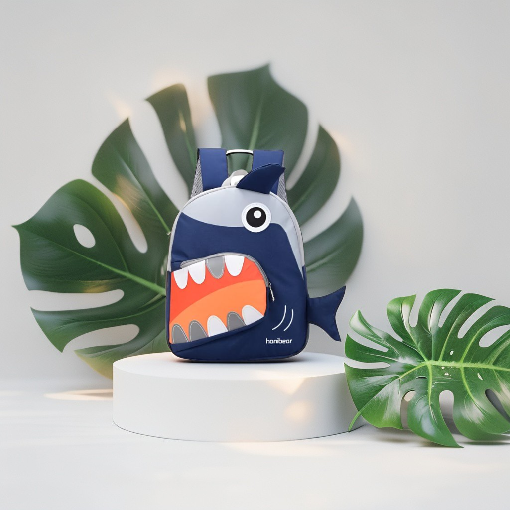 Blue - SharkySnap – Shark Shaped Fancy Backpack for Kids | Spacious & Durable School Bag | Comfortable Straps for Outdoor Fun & Gifting NOVGBT2488.