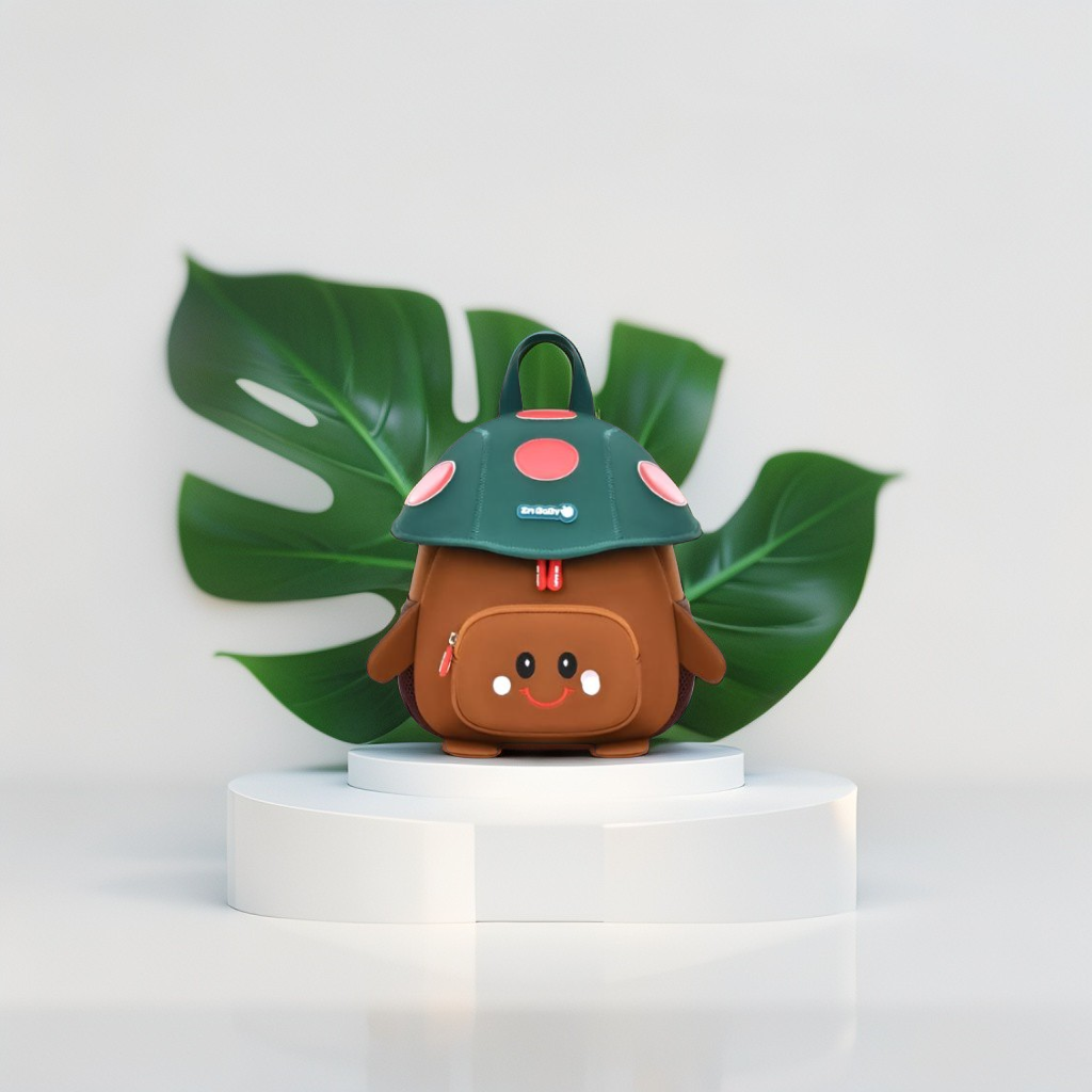 Brown - ShroomieBag – Mushroom Smiley Bag for Kids | Cute Kindergarten School Backpack | Large Storage & Fun Design NOVGBT5972.