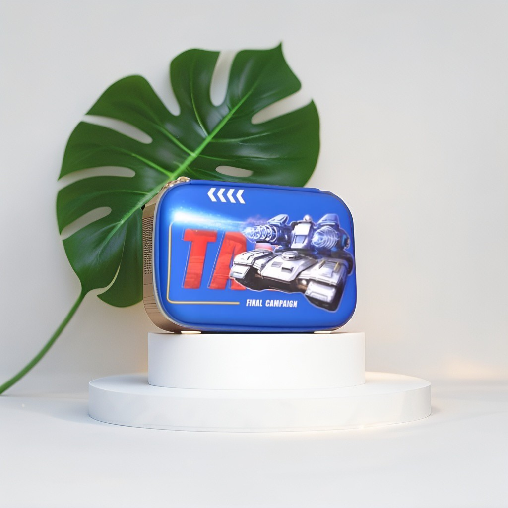 Blue - TankTrooper – Military Tank Print Pouch for Kids | Single Chain Pencil Case | Army Theme Stationery Bag NOV8793.