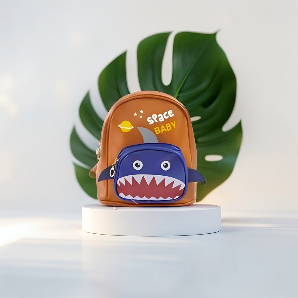 Orange - Sharkonaut – Space Shark Theme Bag for Kids | Double Chain Backpack | Large Capacity & Fun Outer Space Design NOVGBT5905.