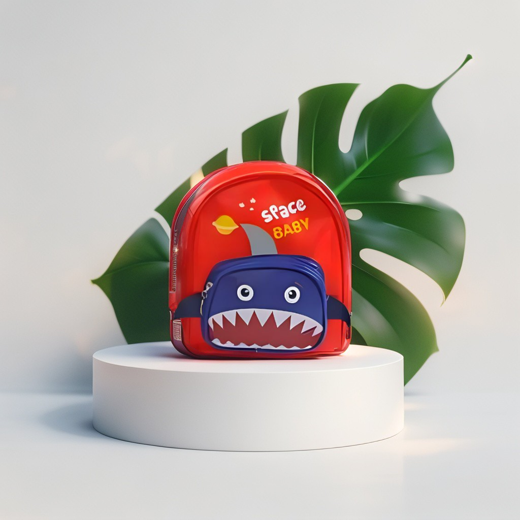 Red - Sharkonaut – Space Shark Theme Bag for Kids | Double Chain Backpack | Large Capacity & Fun Outer Space Design NOVGBT5905.