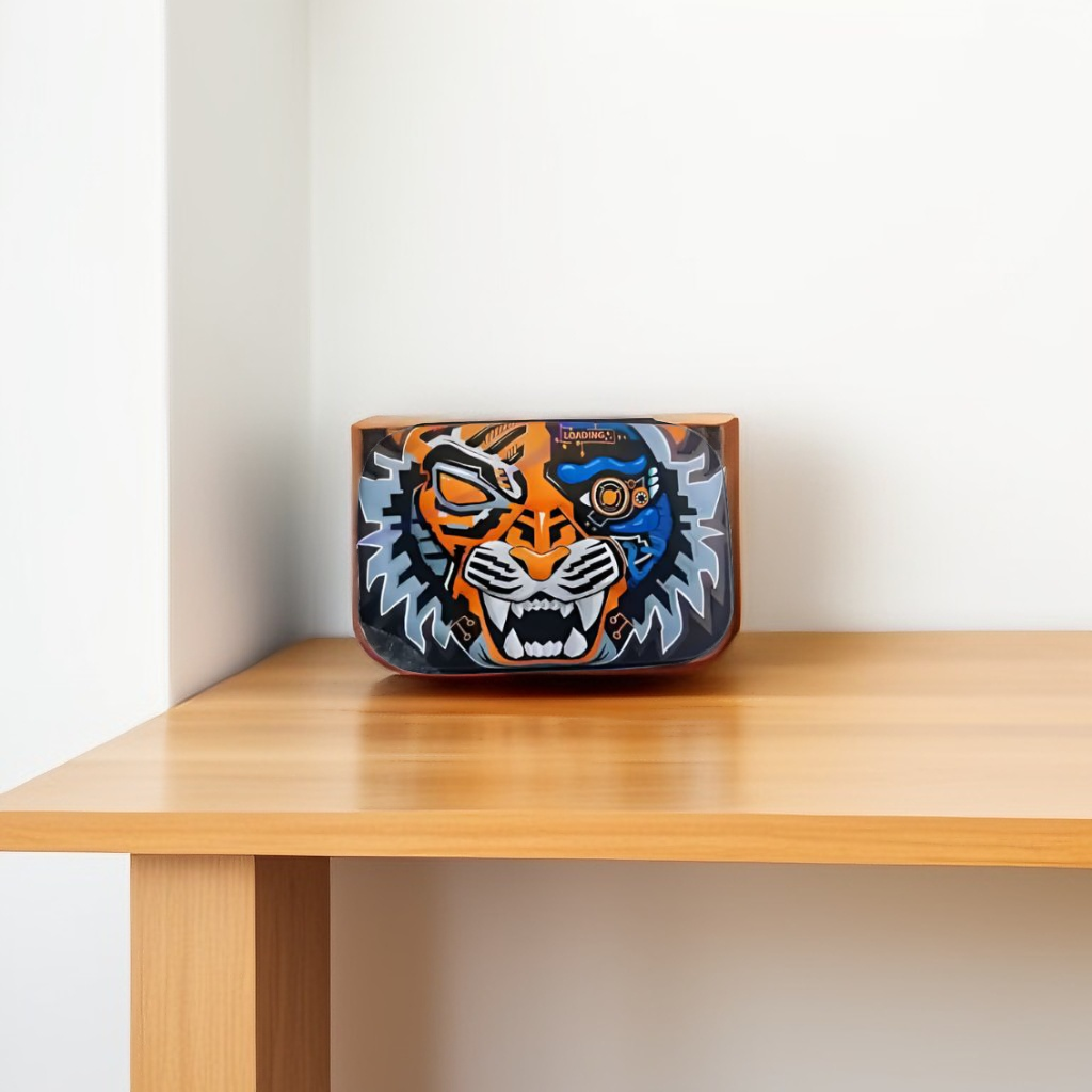 Orange - MechaRoar – Robotic Tiger Face Pouch for Kids | Single Chain Pencil Case | Futuristic & Wild Animal Theme Bag NOV8743.