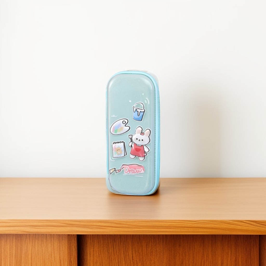 PaintiBun – Bunny Painting Theme Pouch for Kids | Single Chain Pencil Case | Colorful & Creative Stationery Bag NOV3759.