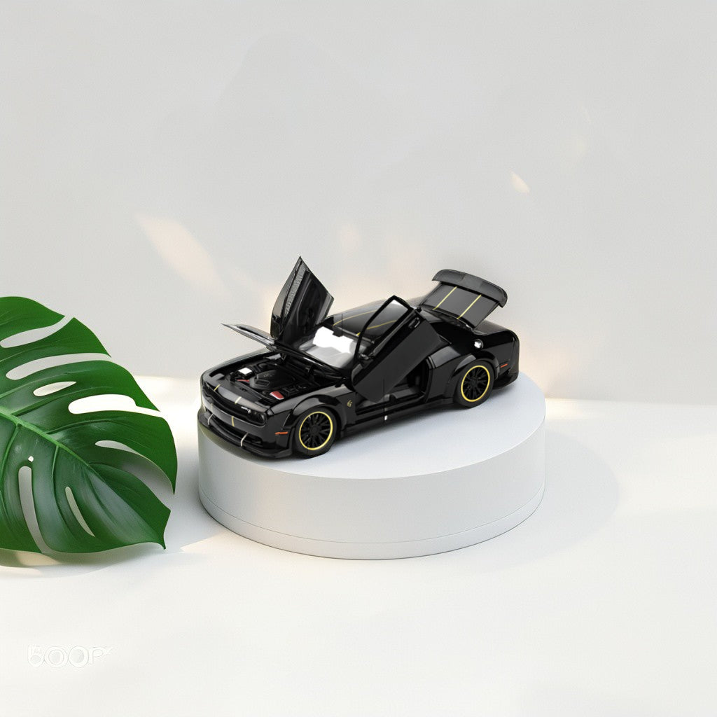 Black - Dodge Challenger Diecast Car 1:32 Scale with Openable Doors - Hellcat Replica TV5398