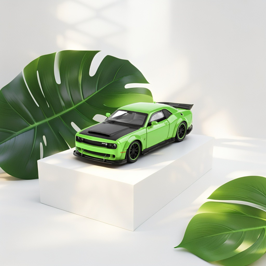 Green - Dodge Challenger Diecast Car 1:32 Scale with Openable Doors - Hellcat Replica TV5398