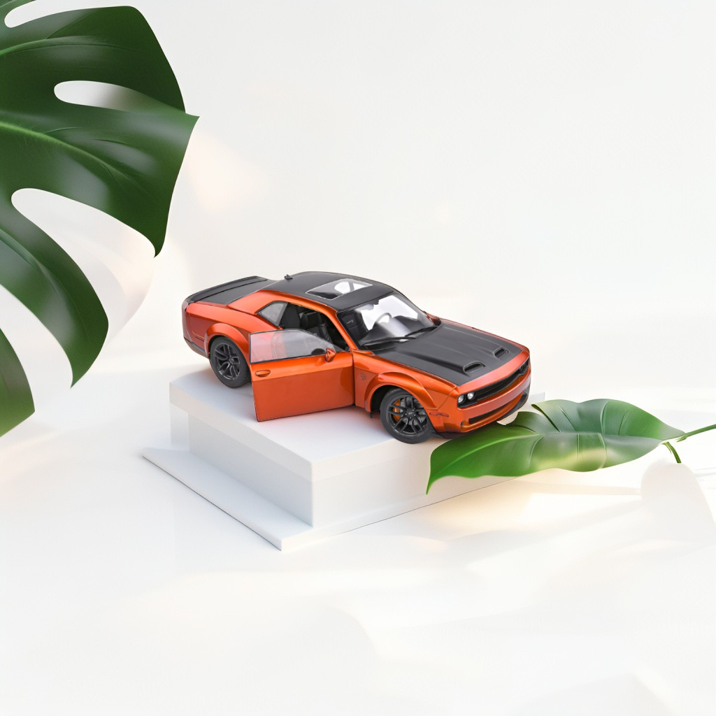 Orange - Dodge Challenger Diecast Car 1:32 Scale with Openable Doors - Hellcat Replica TV5398