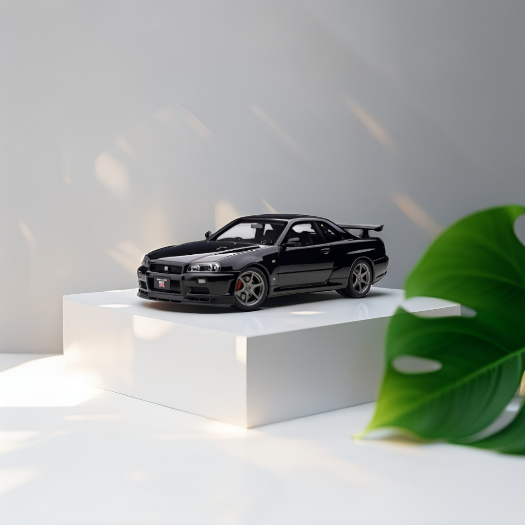 Black - Nissan Skyline GTR R34 - Premium Alloy Metal Diecast Sports Racing Car Model - Openable Doors & Pull-Back Action Scale 1:32 - TV5396.