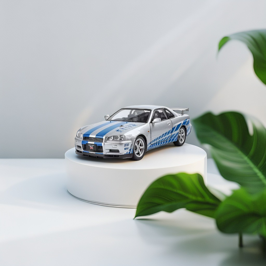 Nissan Skyline GTR R34 - Premium Alloy Metal Diecast S& Pullports Racing Car Model - Openable Doors -Back Action Scale 1:32- LMI15798