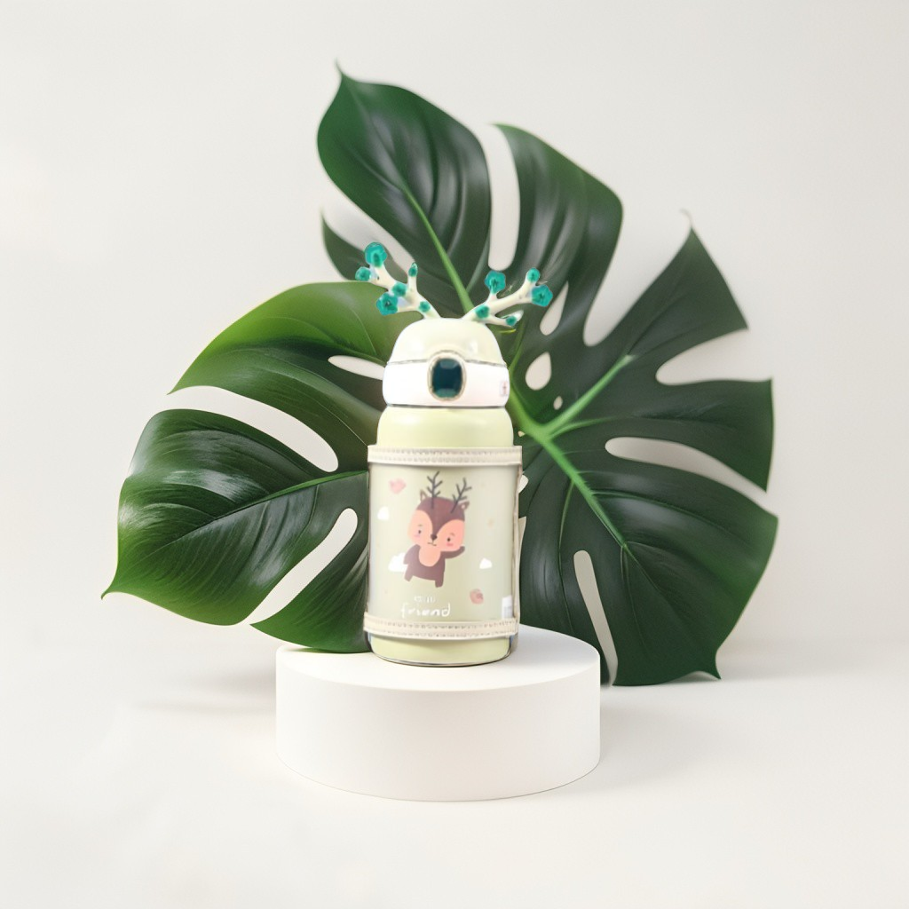 FrostySip Reindeer Horns – 550ml Stainless Steel Sipper Bottle | Cute Leakproof Water Bottle for Kids & Adults NOV5269.