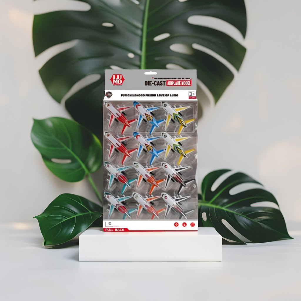 SkyZoom – 12 PCS Pull-Back Die-Cast Plane Set | Mini Metal Aircraft Toy Pack for Kids LMI15108.