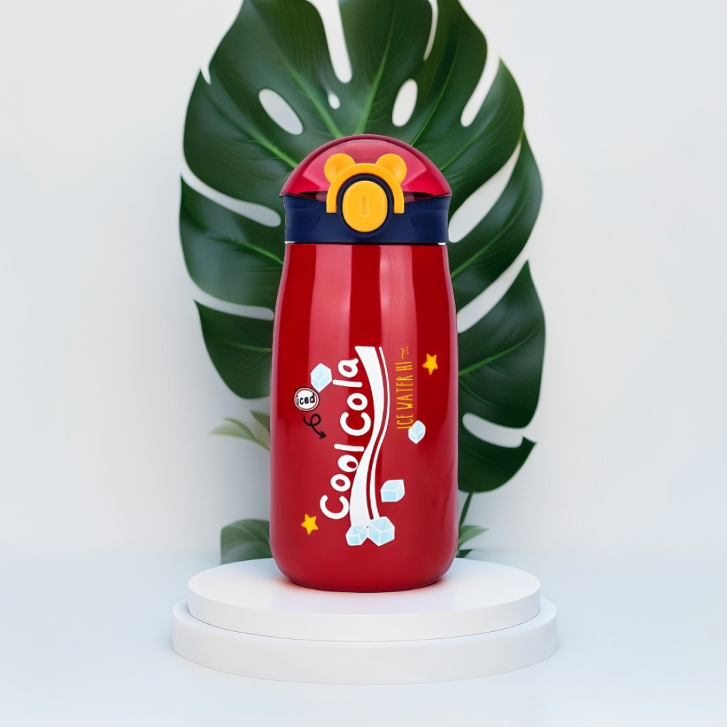 Red - AquaBuddies – 500ml Cold Drink Water Bottle for Kids | Cute Print Straw Sipper | Leak-Proof & BPA-Free NOV3554.