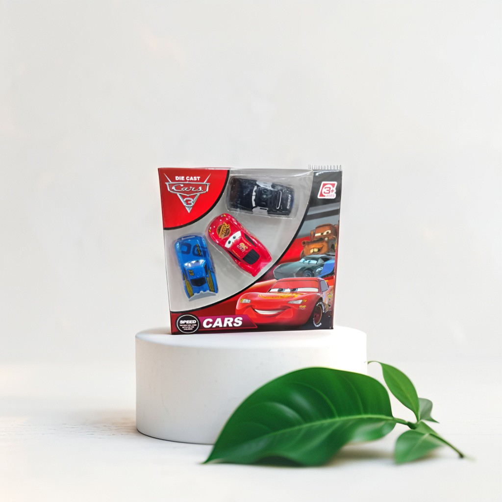 Cars Die-Cast Toy Set - Lightning McQueen, Blue Race Car, and Black Model Car | Collectible Toys TV4692.