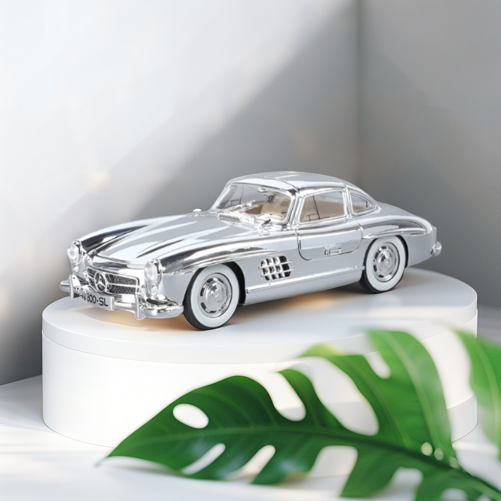 Silver - Mercedes Benz 300 SL Gullwing Metal Diecast Car Scale 1:36 TV5955.