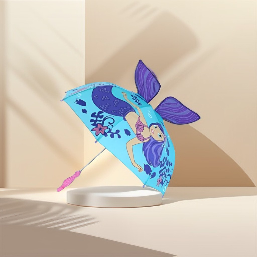 SparkleSplash Mermaid Umbrella for Kids – 47cm Pastel Rain Umbrella for Toddlers & Little Girls NOV9696.