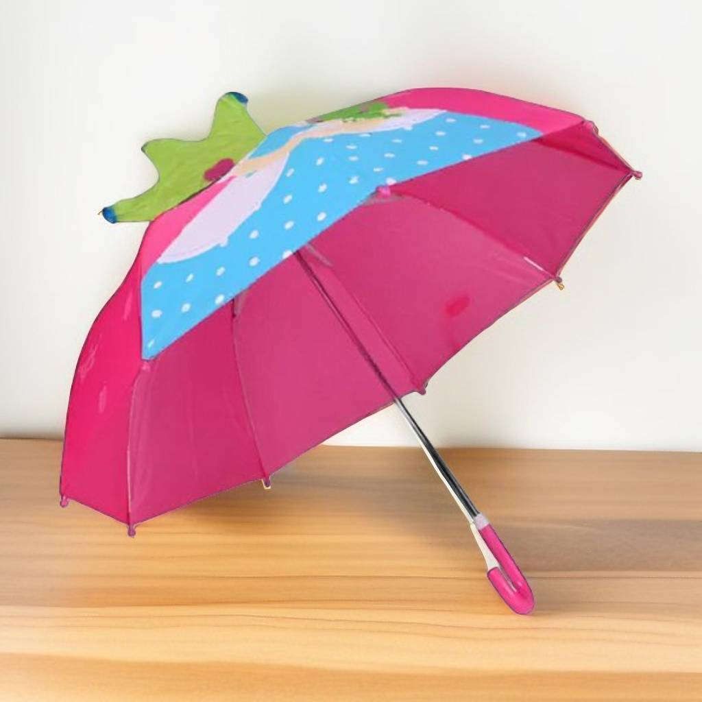 Cute Girl with Frog Umbrella and Crown on Top - 47cm Whimsical Anime-Inspired Art NOV9696.