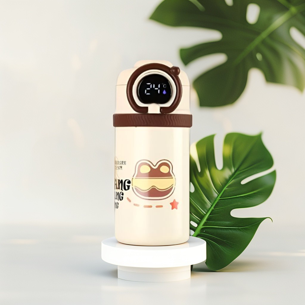 Brown - HydroMate Stainless Steel Water Bottle 550ml – Smart Temperature Display, Push Sipper Lid, Leakproof & Travel-Friendly NOV7252.