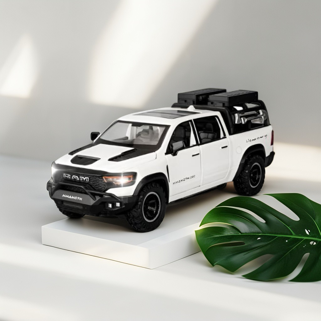 White - Ram Mammoth Diecast Car for Kids – Heavy-Duty Off-Road Metal Toy Vehicle Scale 1:32 TZ-OS1561.
