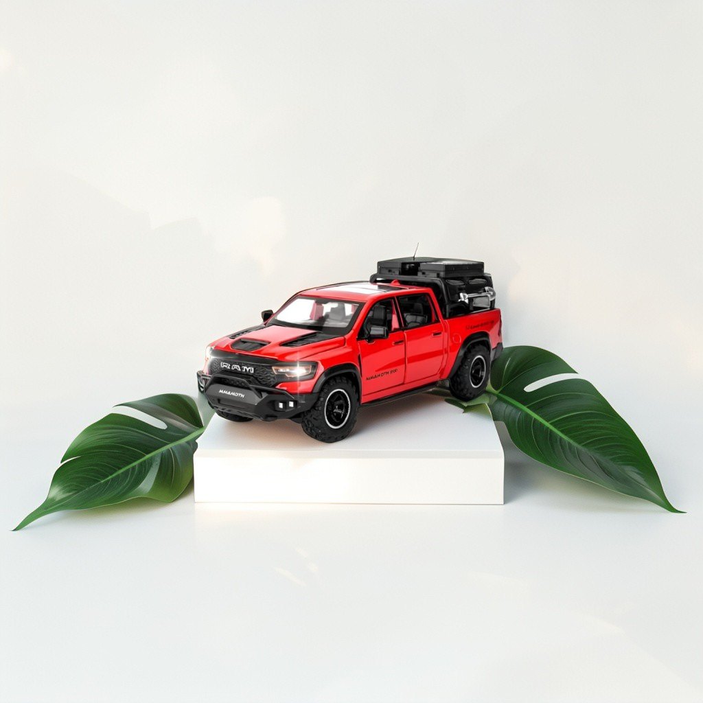 Red - Ram Mammoth Diecast Car for Kids – Heavy-Duty Off-Road Metal Toy Vehicle Scale 1:32 TZ-OS1561.