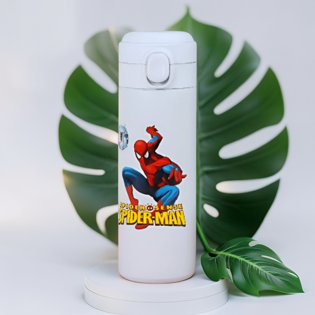 Blue - Spider-Man Stainless Steel Water Bottle 420ml – Leak-Proof, Printed Kids Water Bottle with Lock Lid NOV1563.
