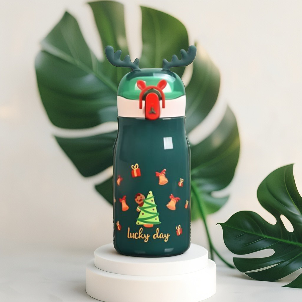 Rudolph – Christmas Theme Kids Water Bottle 300ml | Cute Reindeer Design on Top | Leakproof & BPA-Free NOV3551.