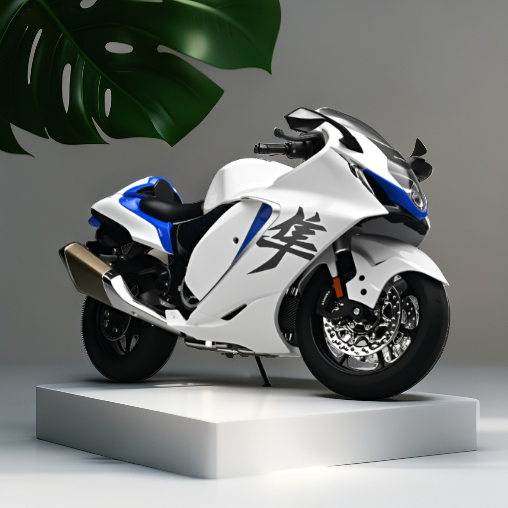 Suzuki Hayabusa GSX 1/6 Diecast Bike – Spray Feather, Collector’s Stand & Key Replica - White TV5904.