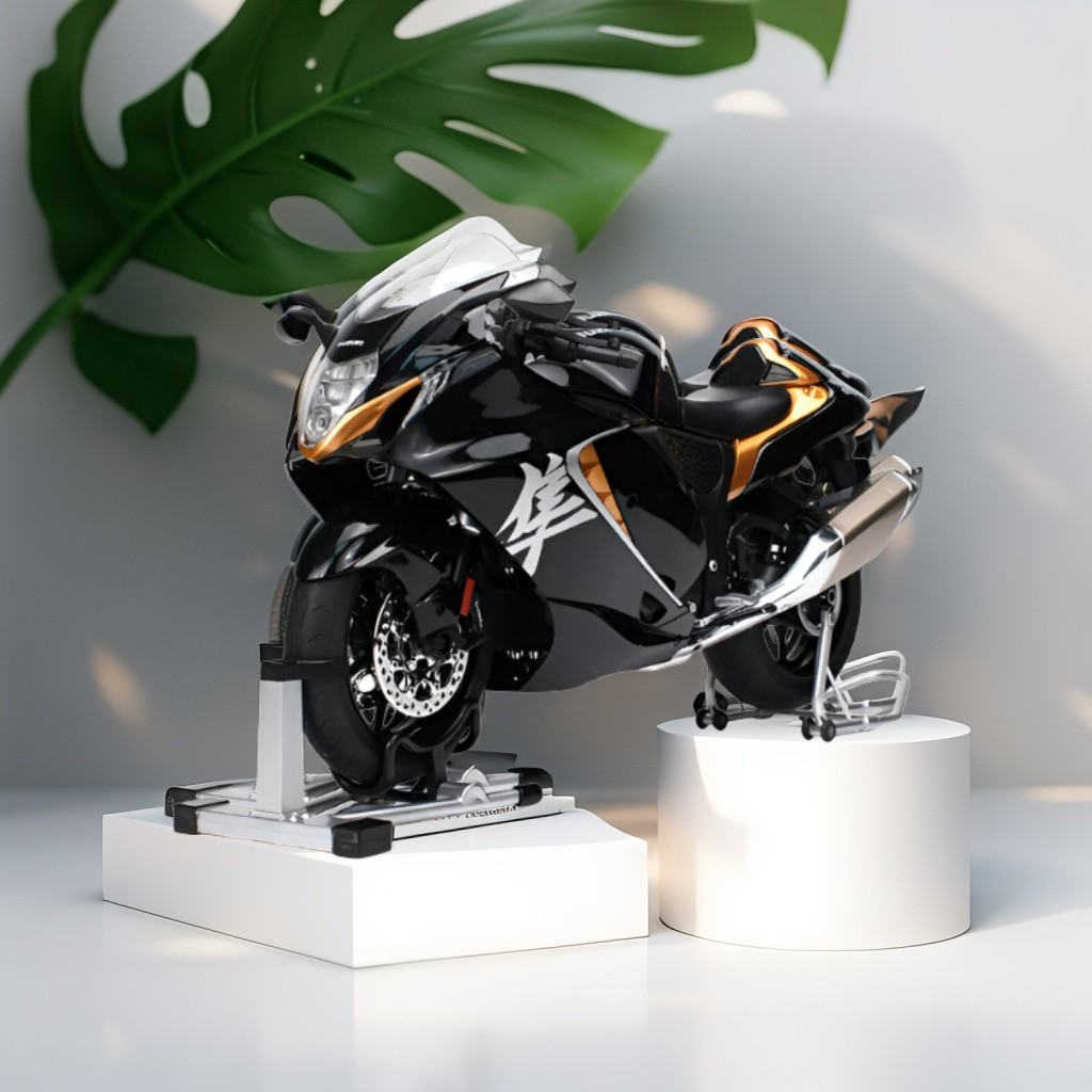 Suzuki Hayabusa GSX 1/6 Diecast Bike – Spray Feather, Collector’s Stand & Key Replica TV5904.