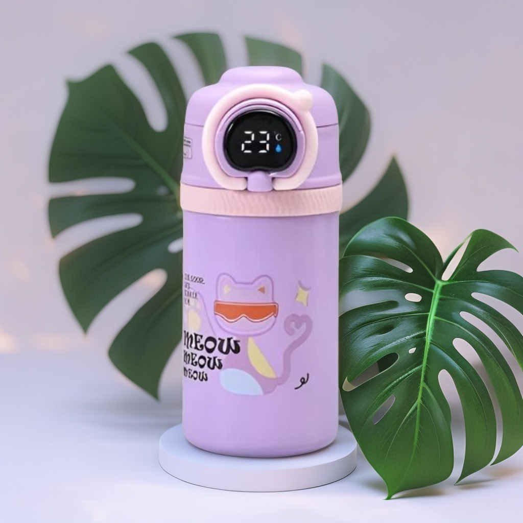 Lavender - HydroMate Stainless Steel Water Bottle 550ml – Smart Temperature Display, Push Sipper Lid, Leakproof & Travel-Friendly NOV7252.