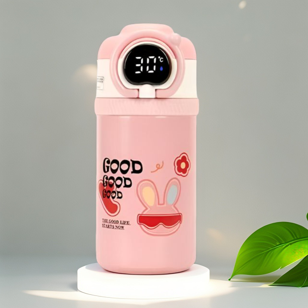 Pink - HydroMate Stainless Steel Water Bottle 550ml – Smart Temperature Display, Push Sipper Lid, Leakproof & Travel-Friendly NOV7252.