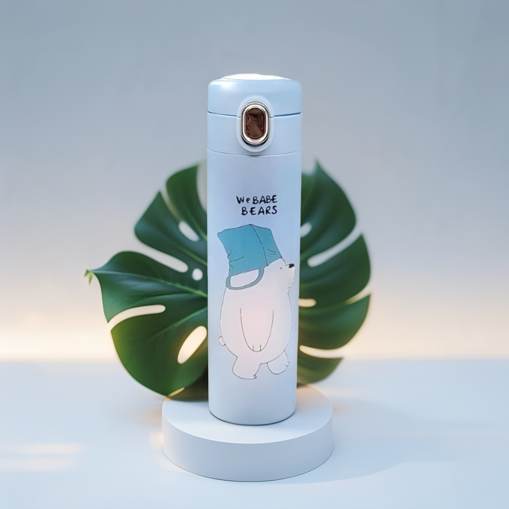 Zoopy – Cute Print Kids Water Bottle 500ml Stainless Steel with Push Button Lid | Leak-Proof & BPA-Free NOV7104.