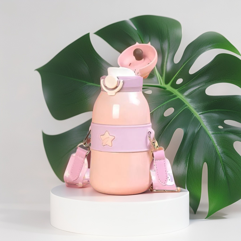 Toto Kids Water Bottle 490ml – Cute Bunny Lid with Star Design | Leakproof & BPA-Free for School & Travel NOV3555.