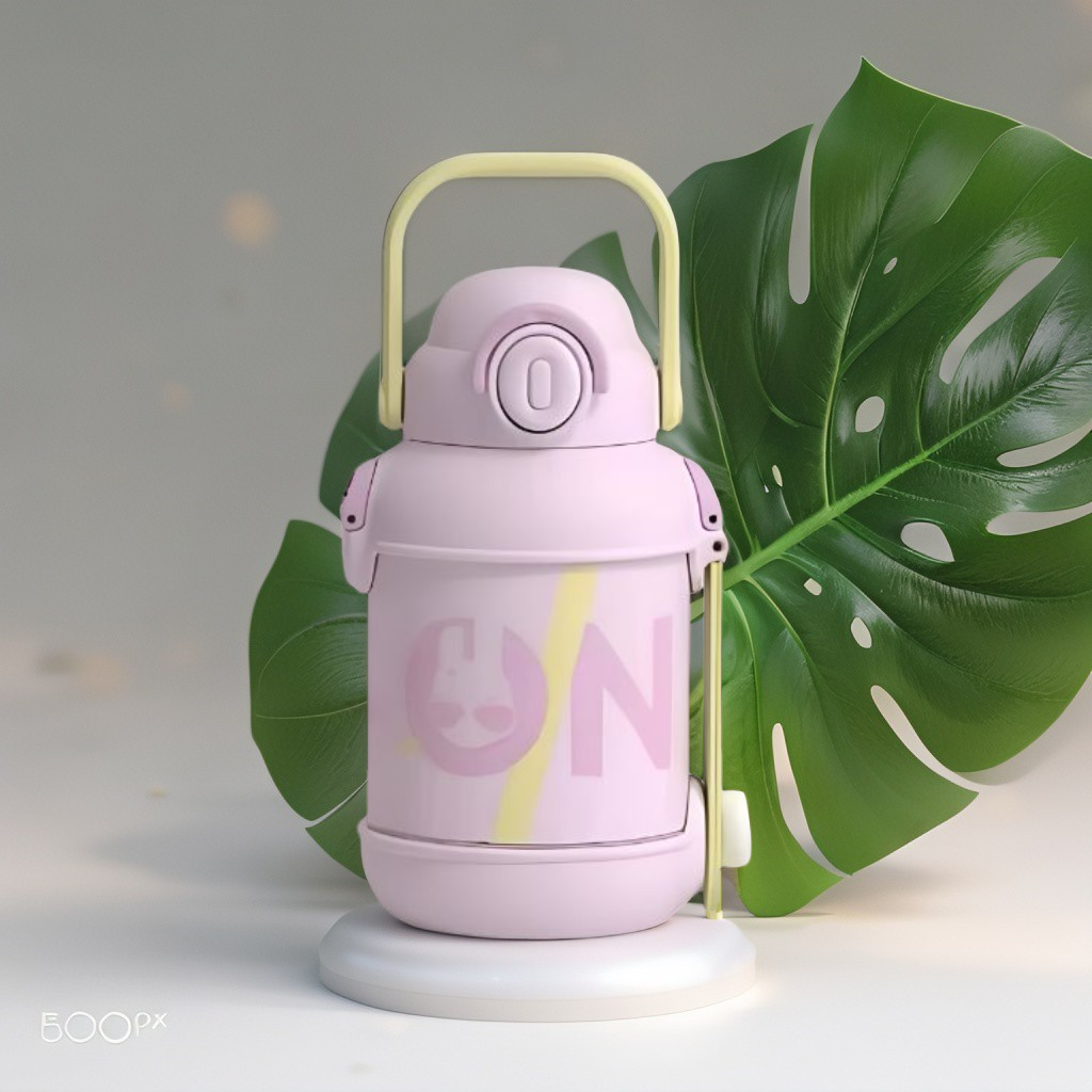 Pink - 2 in 1 Sipper with Handle & Neck Carry for Kids – 1000ml Leak-Proof Water Bottle with Box NOV12437.